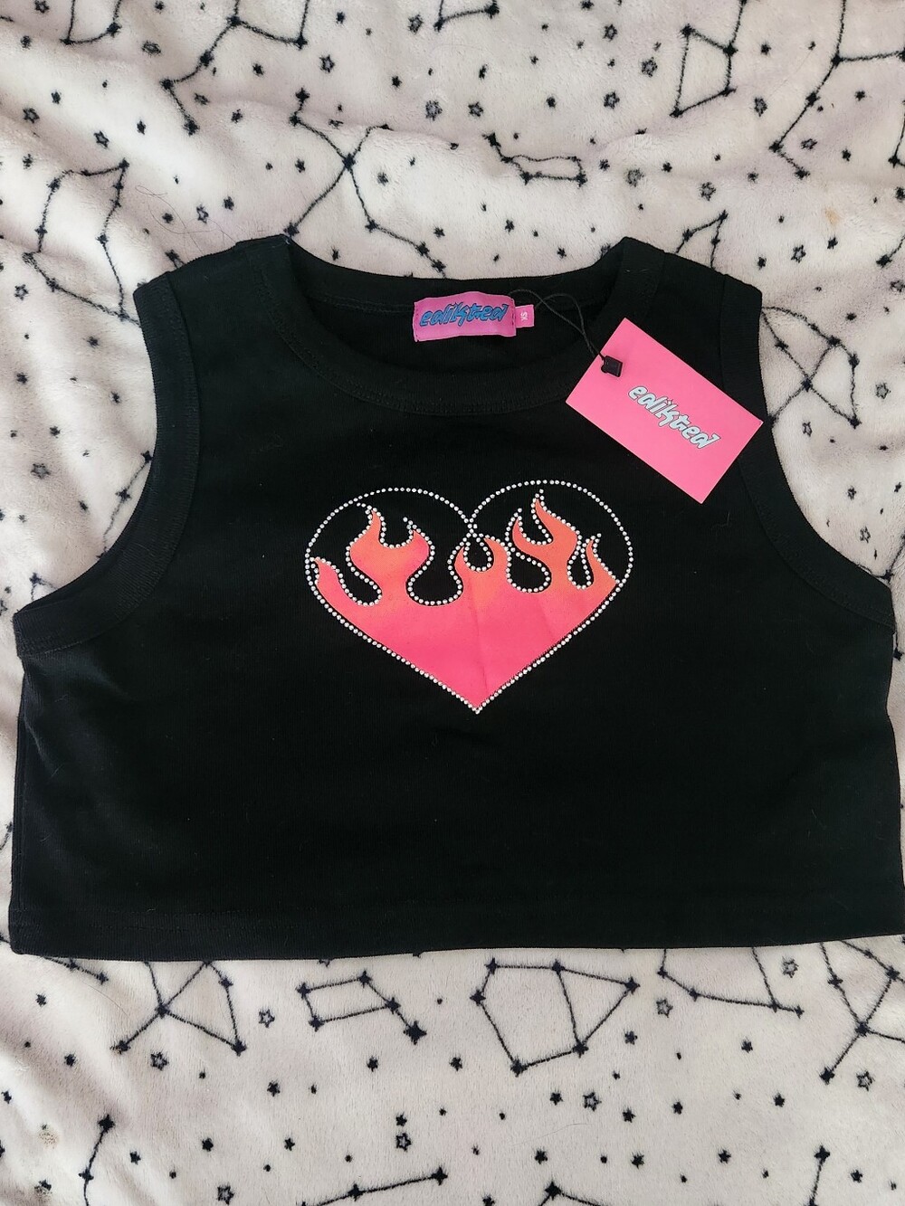 Edikted Black Crop Tank with Flame Heart